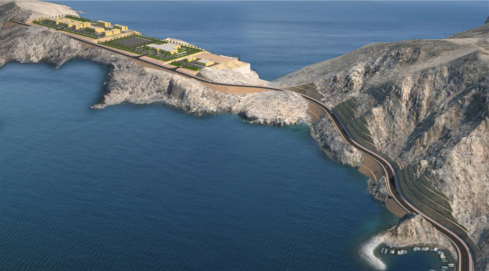 Aerial view of a coastal harbor